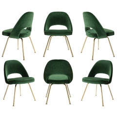Saarinen Executive Armless Chairs in Emerald Velvet, Gold Edition, Set of 6