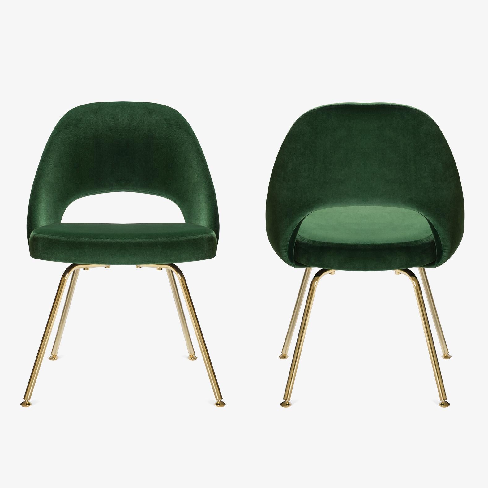 Plated Saarinen Executive Armless Chair in Emerald Velvet, Gold Edition For Sale