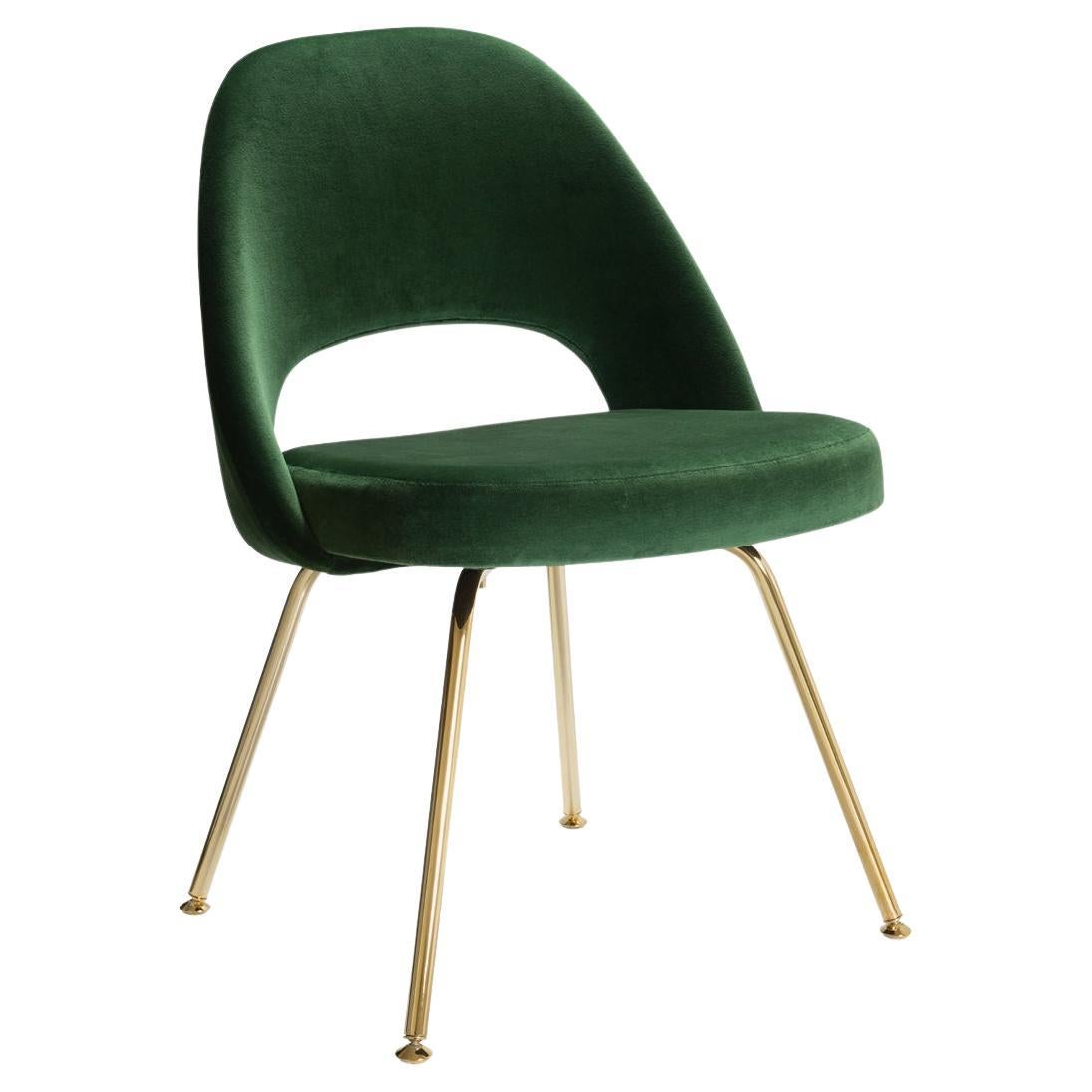 Saarinen Executive Armless Chair in Emerald Velvet, Gold Edition For Sale