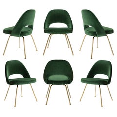 Saarinen Executive Armless Chairs in Emerald Velvet, Gold Edition, Set of 6