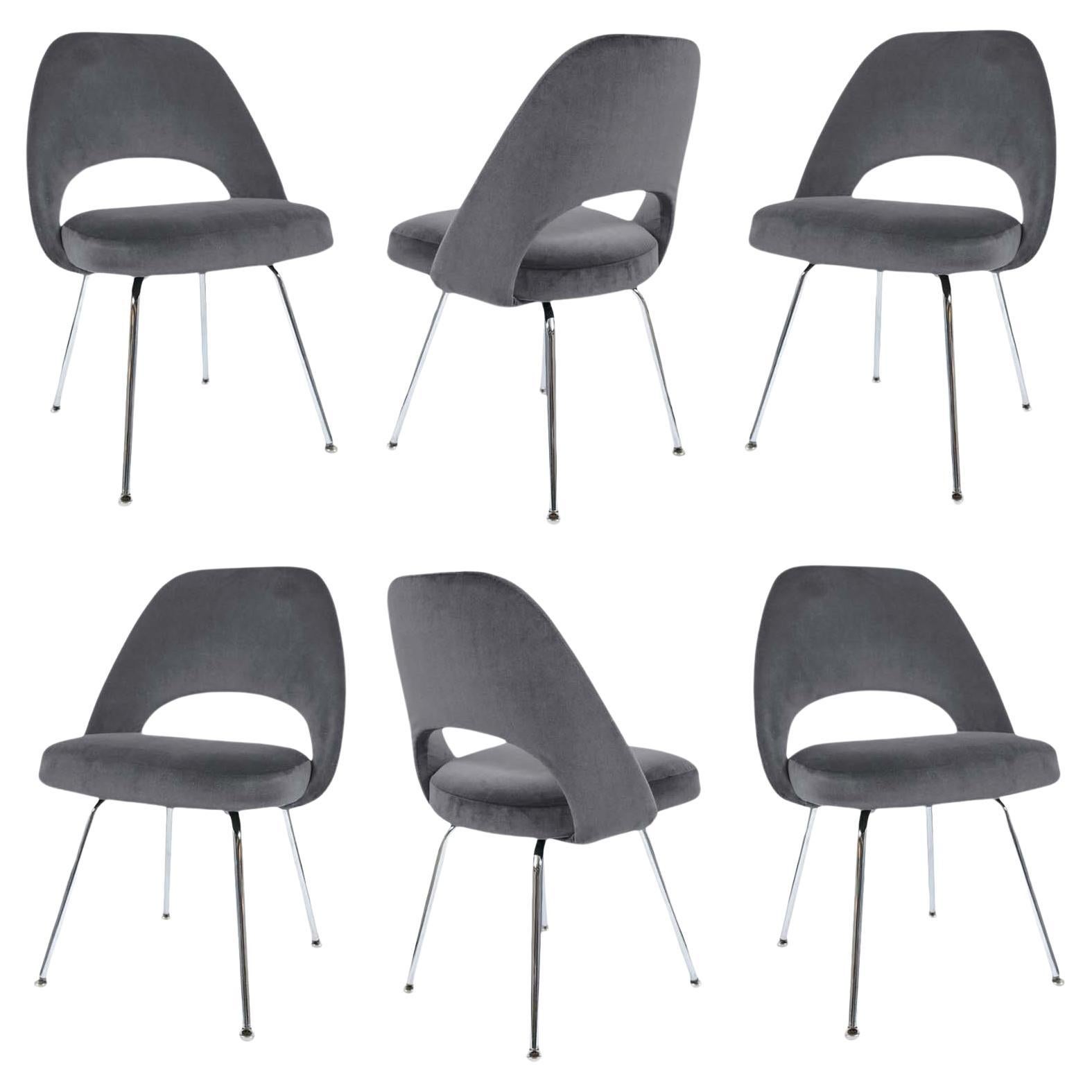 Saarinen Executive Armless Chairs in Gunmetal Velvet, Set of 6 For Sale
