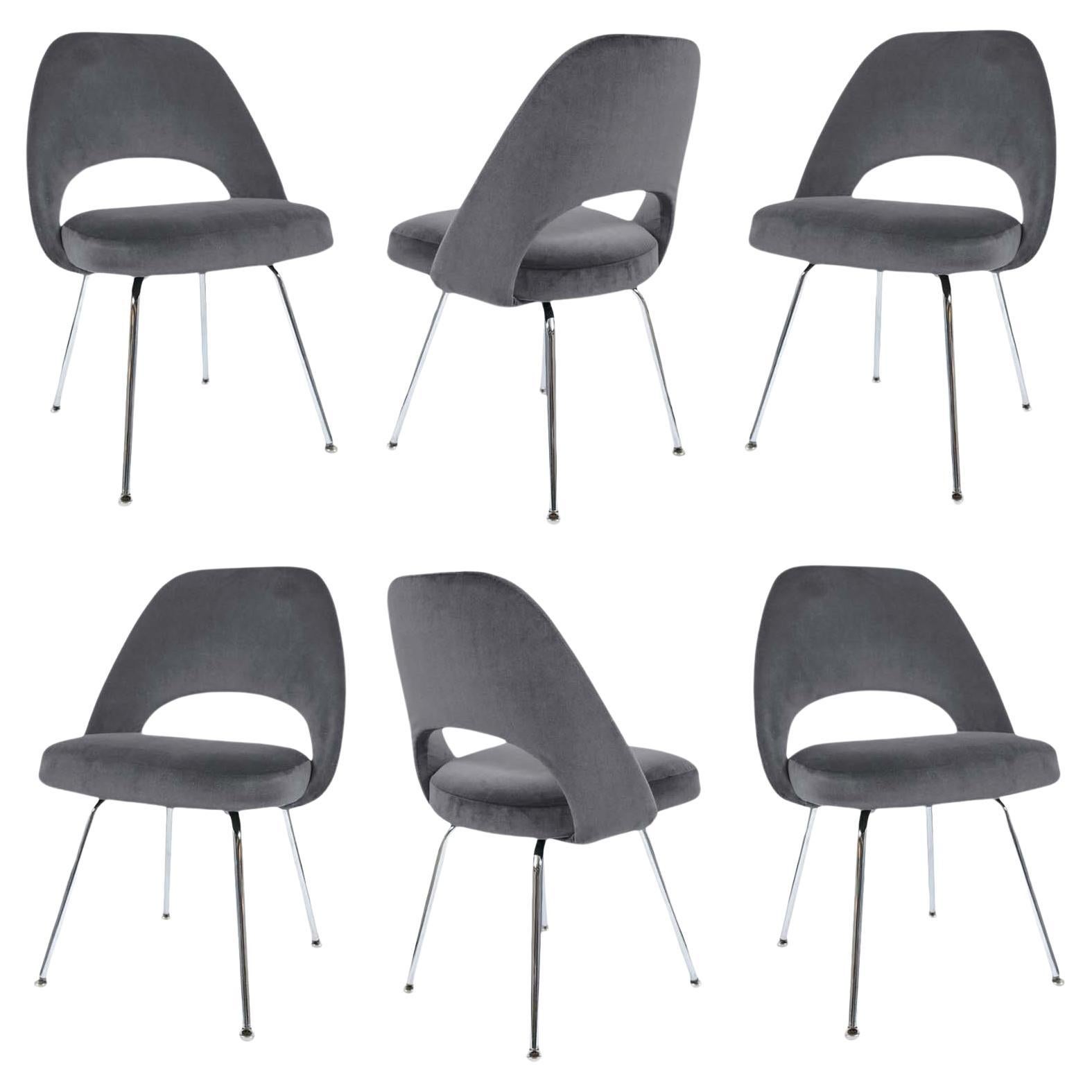 Fauteuils sans bras Saarinen en velours Gunmetal, ensemble de 6