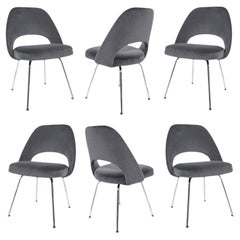 Used Saarinen Executive Armless Chairs in Gunmetal Velvet, Set of 6