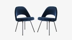 Saarinen Executive Armless Chairs in Navy Velvet, Obsidian Matte