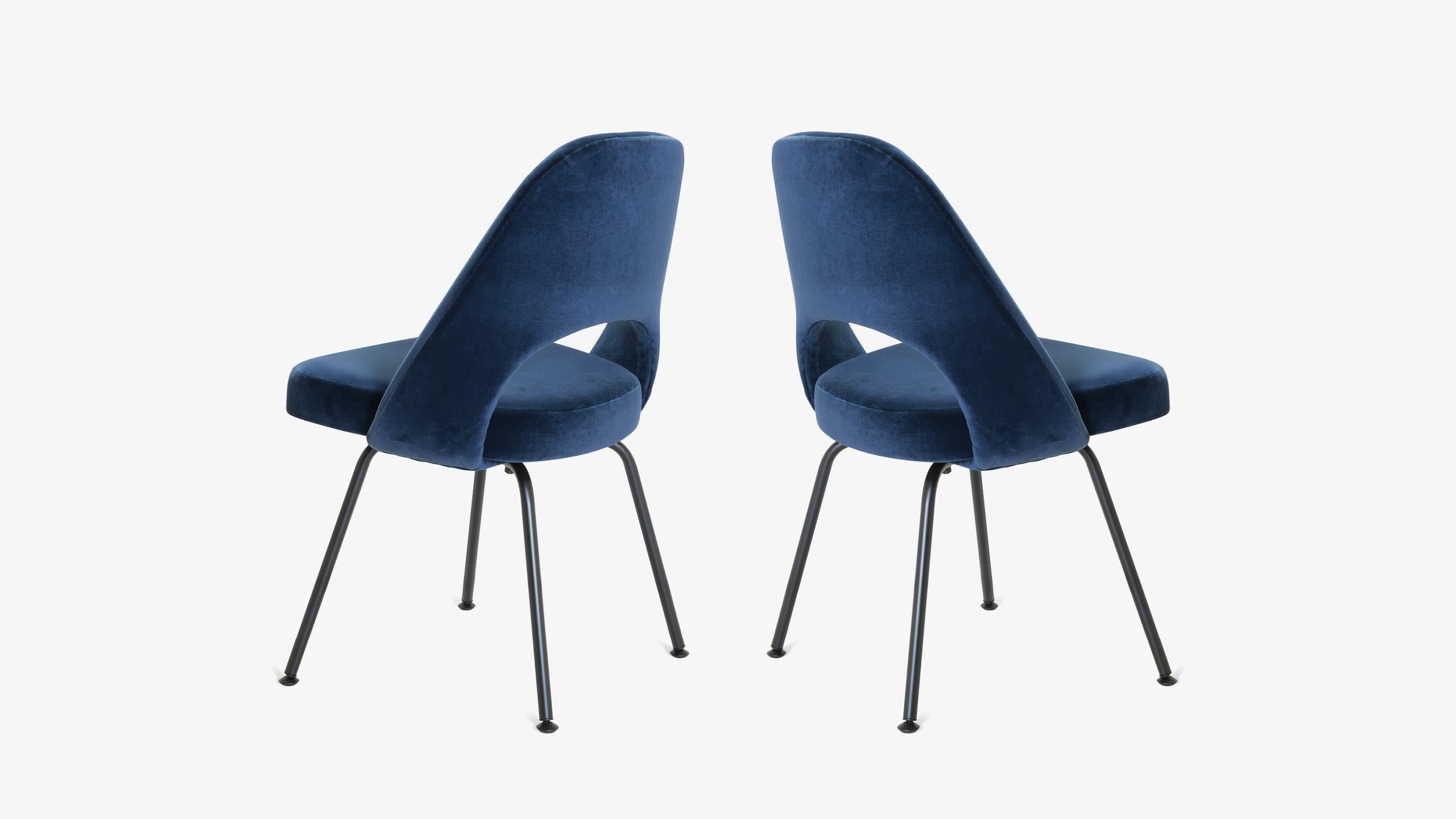 American Saarinen Executive Armless Chairs in Navy Velvet, Obsidian Matte For Sale