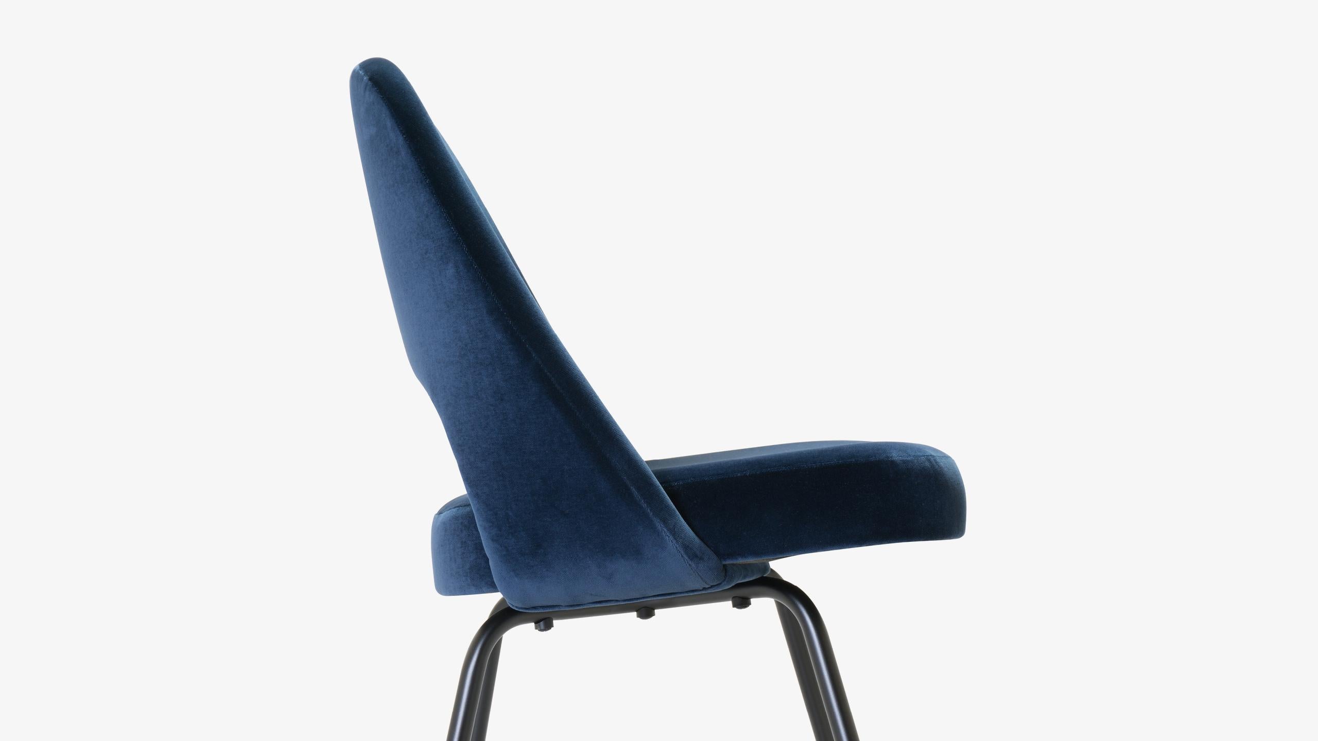 Powder-Coated Saarinen Executive Armless Chairs in Navy Velvet, Obsidian Matte For Sale