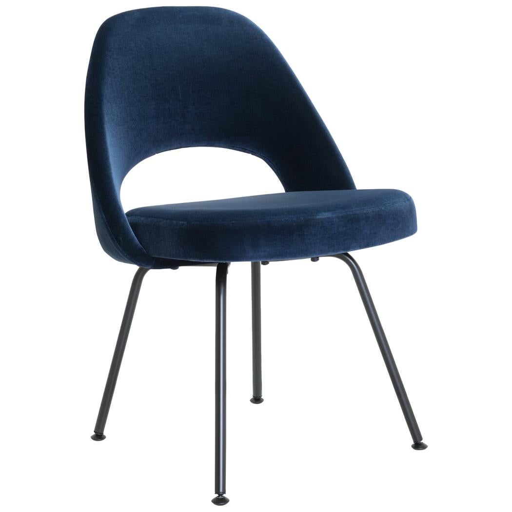 Saarinen Executive Armless Chairs in Navy Velvet, Obsidian Matte For Sale