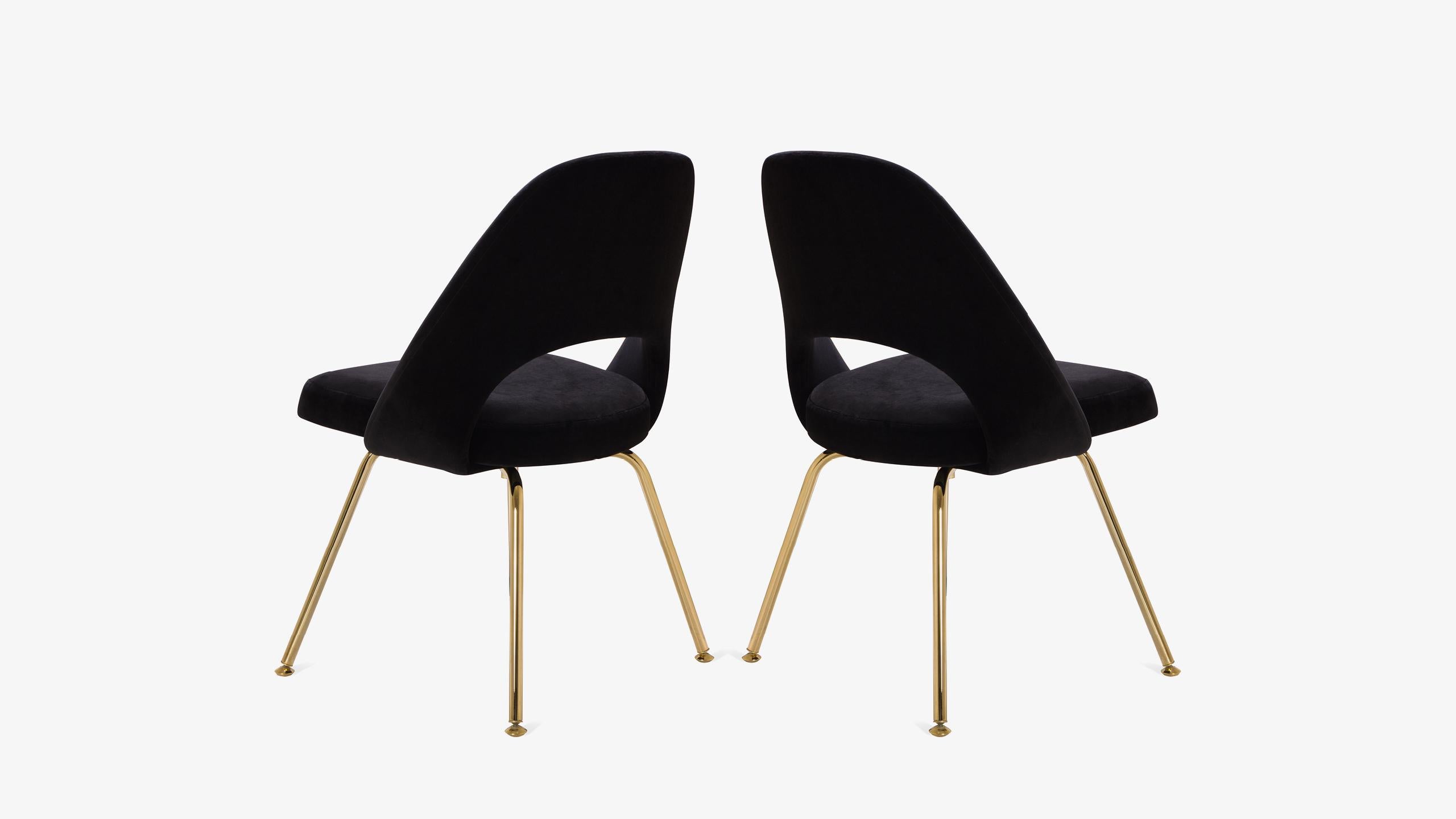 Plated Saarinen Executive Armless Chairs in Noir Velvet, Gold Edition, Set of 6 For Sale