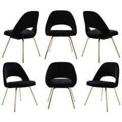 Saarinen fauteuils de direction sans accoudoirs en velours noir, édition dorée, lot de 6