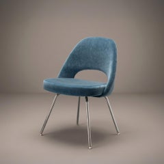 Saarinen Executive Armless Chairs in Ocean Mohair, Chrome Legs