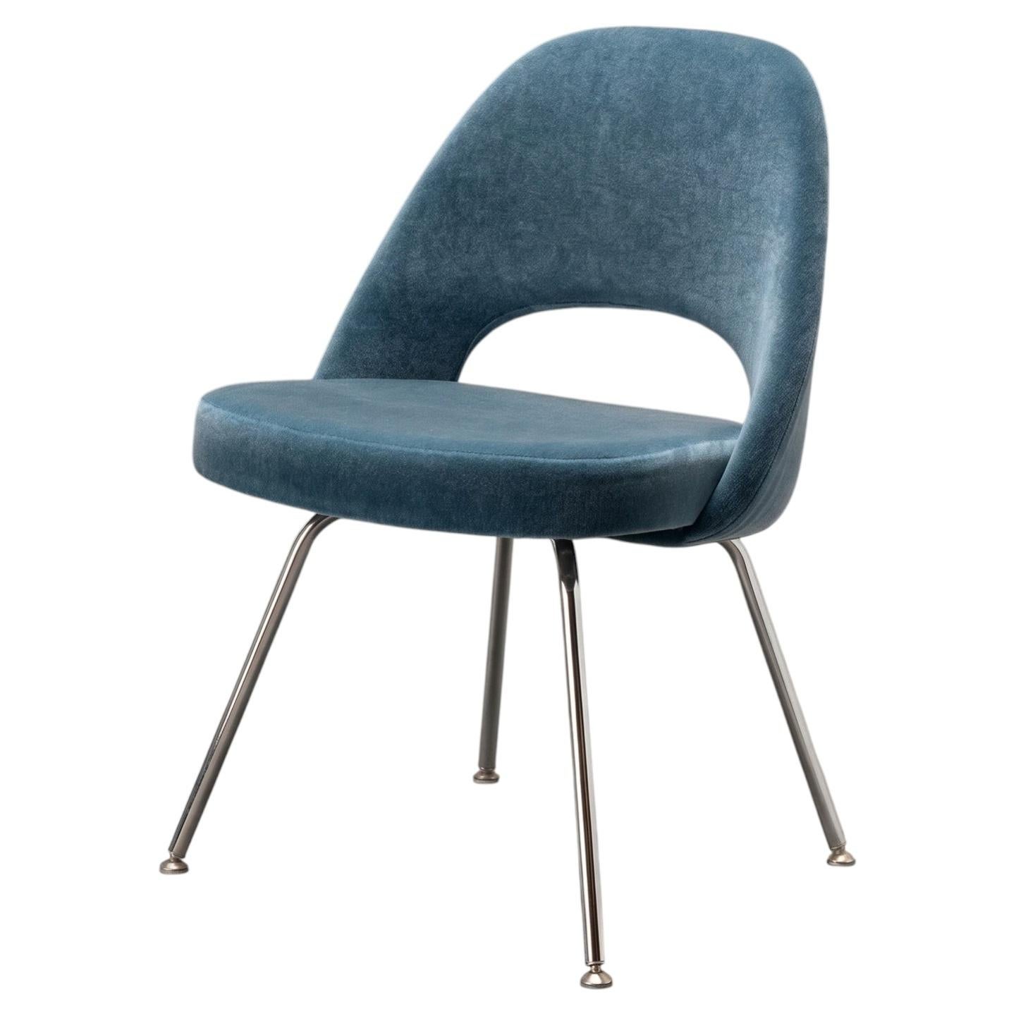 Saarinen Executive Armless Chairs in Ocean Mohair, Chrome Legs For Sale