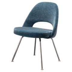 Saarinen Executive Armless Chairs in Ocean Mohair, Chrome Legs