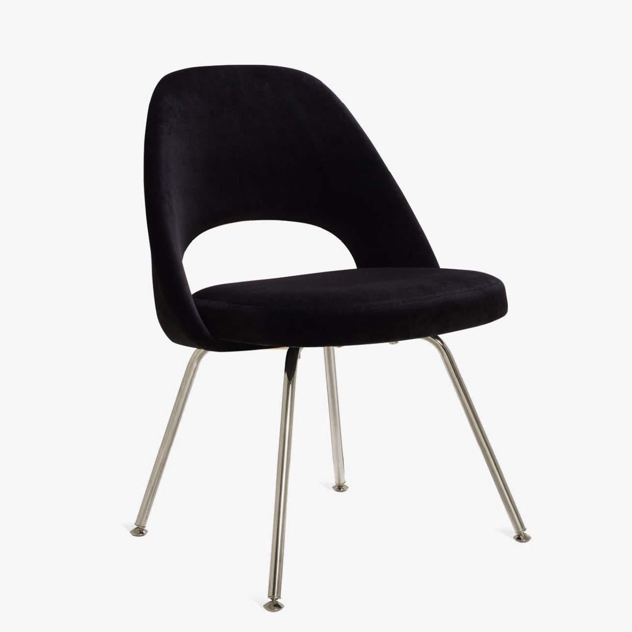 Mid-Century Modern Saarinen Executive Armless Chairs in Velvet,  Chrome Tubular Legs, Set of 12 For Sale