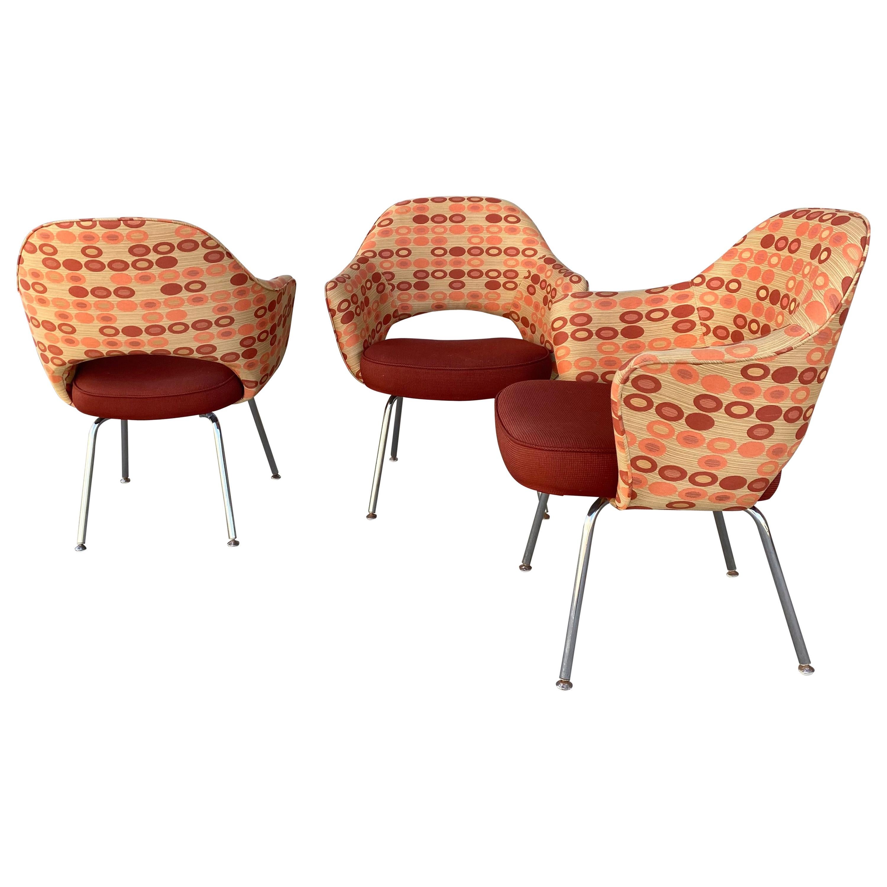 Saarinen for Knoll Executive Arm Chairs in Custom Order Contemporary Fabric