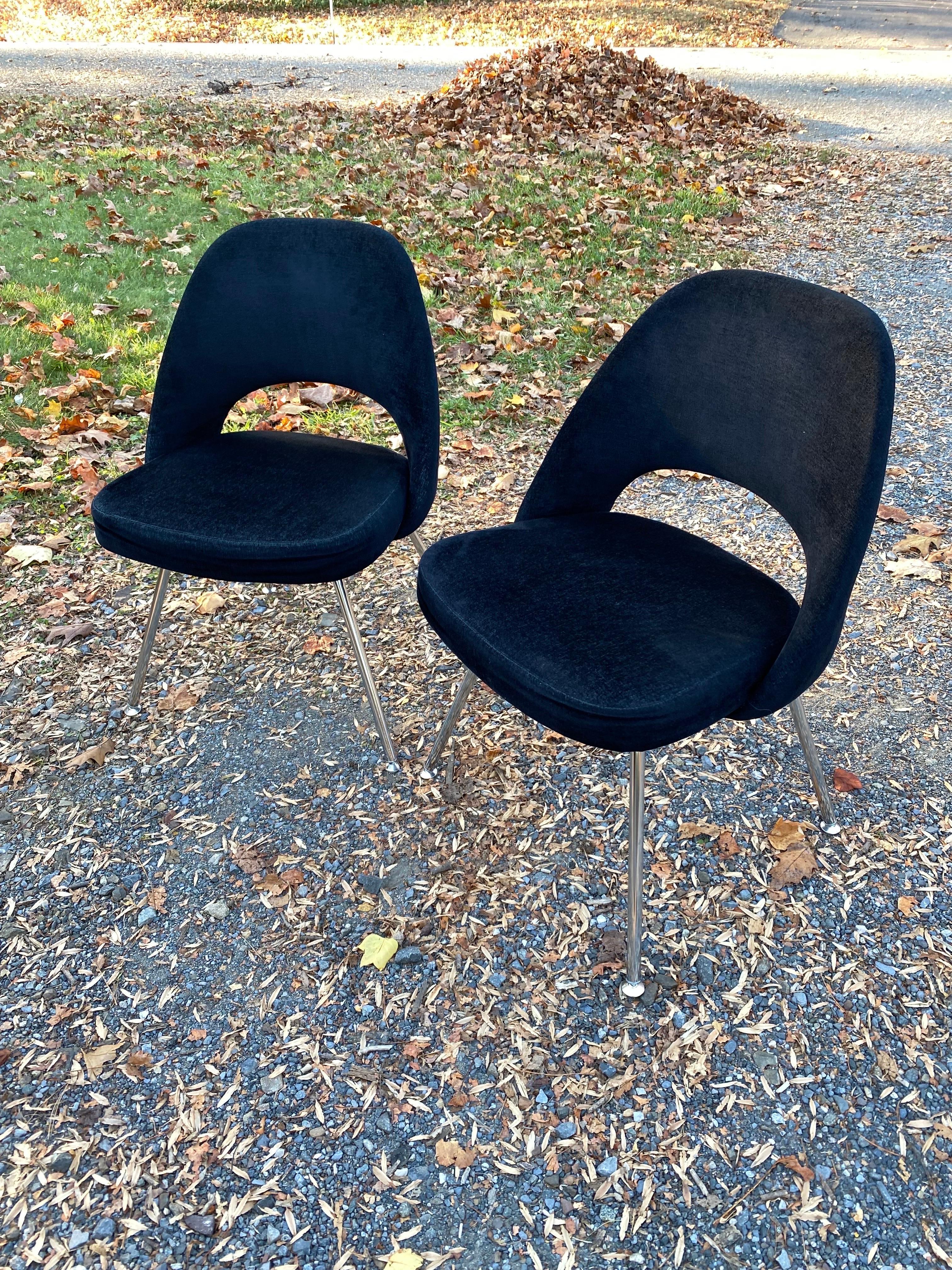 Set of 8 Eero Saarinen Armless Dining Chairs for Knoll. This set dates to 2009.  Black velvet material in very nice condition!  Chrome is clean as well!  Chairs ready to go!  One of the most comfortable chairs out there!  I use these around my
