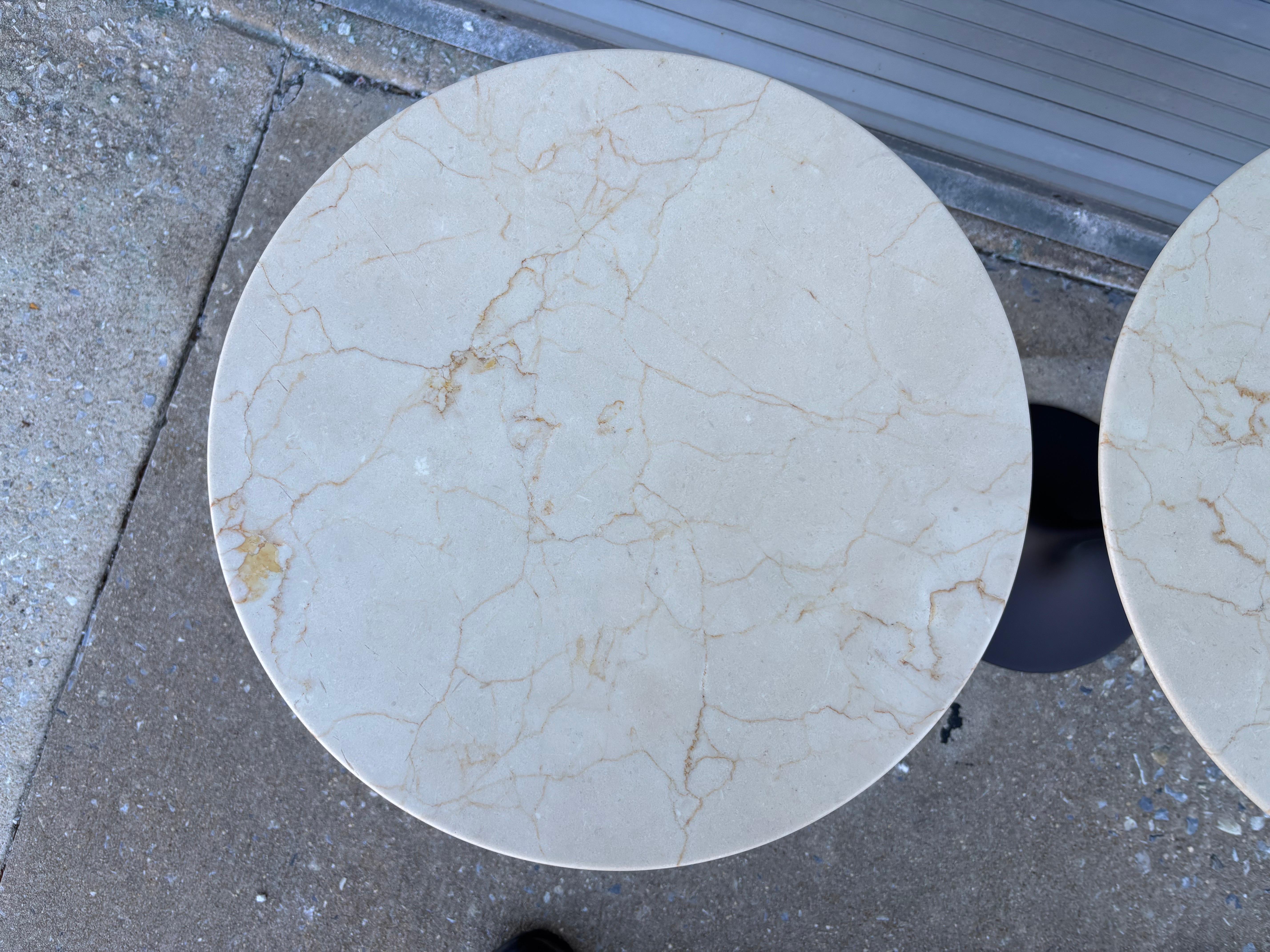 Saarinen for Knoll Pair 16” Round Tulip Tables in Empire Beige Marble ...