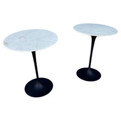 Saarinen for Knoll Pair  16” Round Tulip  Tables in Empire Beige Marble