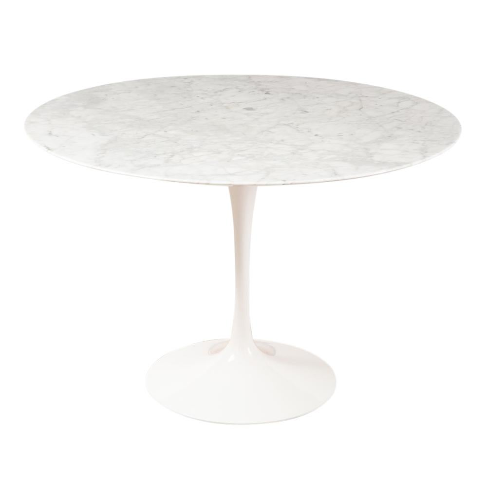 Saarinen Knoll pedestal dining table, Carrera marble, signed. We purchased the table new from Knoll's showroom in Manhattan in February 2018. Invoice available upon request. The 42 inch top is an Italian Carrera marble that attaches to a sub-base