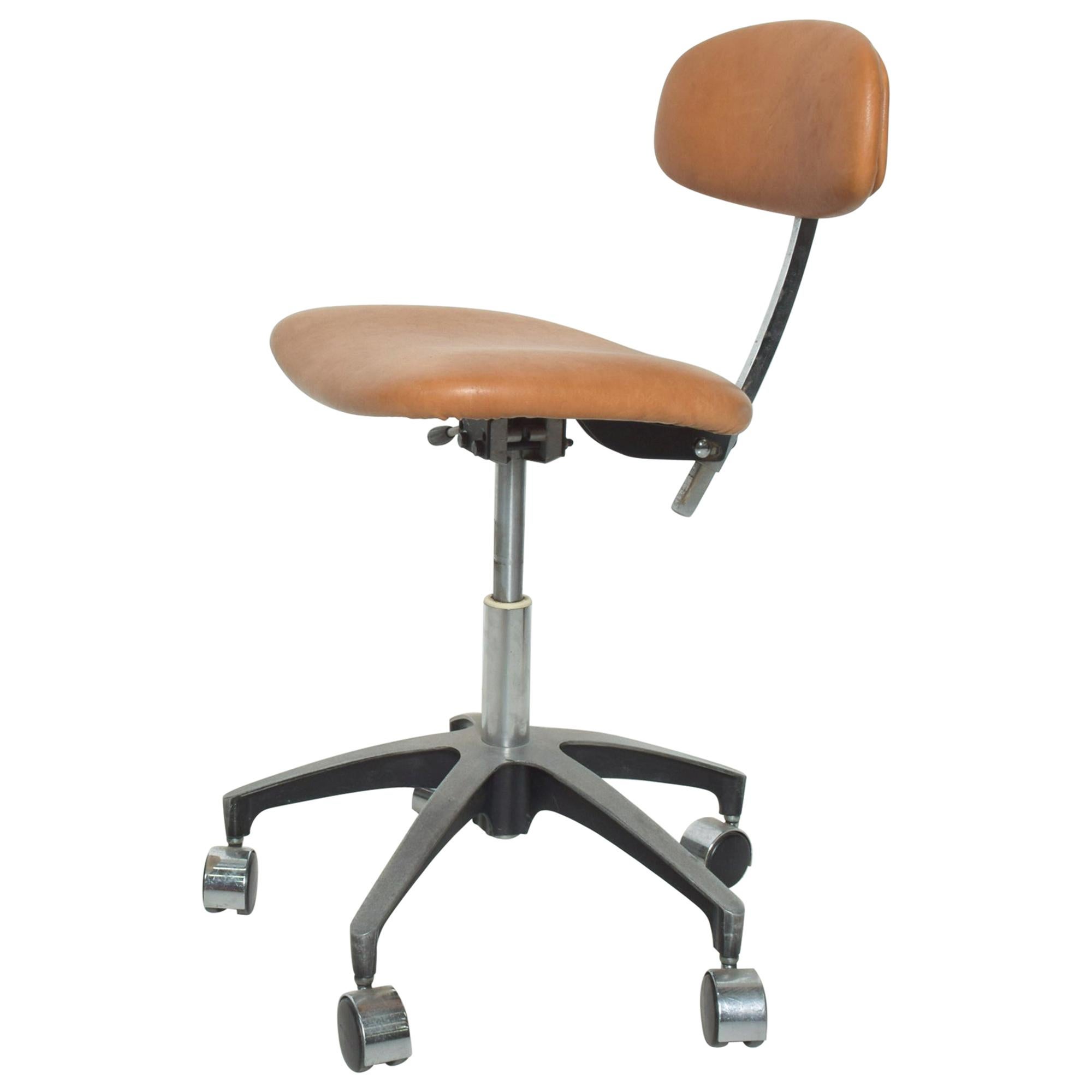 Cognac Leather Adjustable Office Task Desk Chair  Saarinen Knoll Eames 1960s