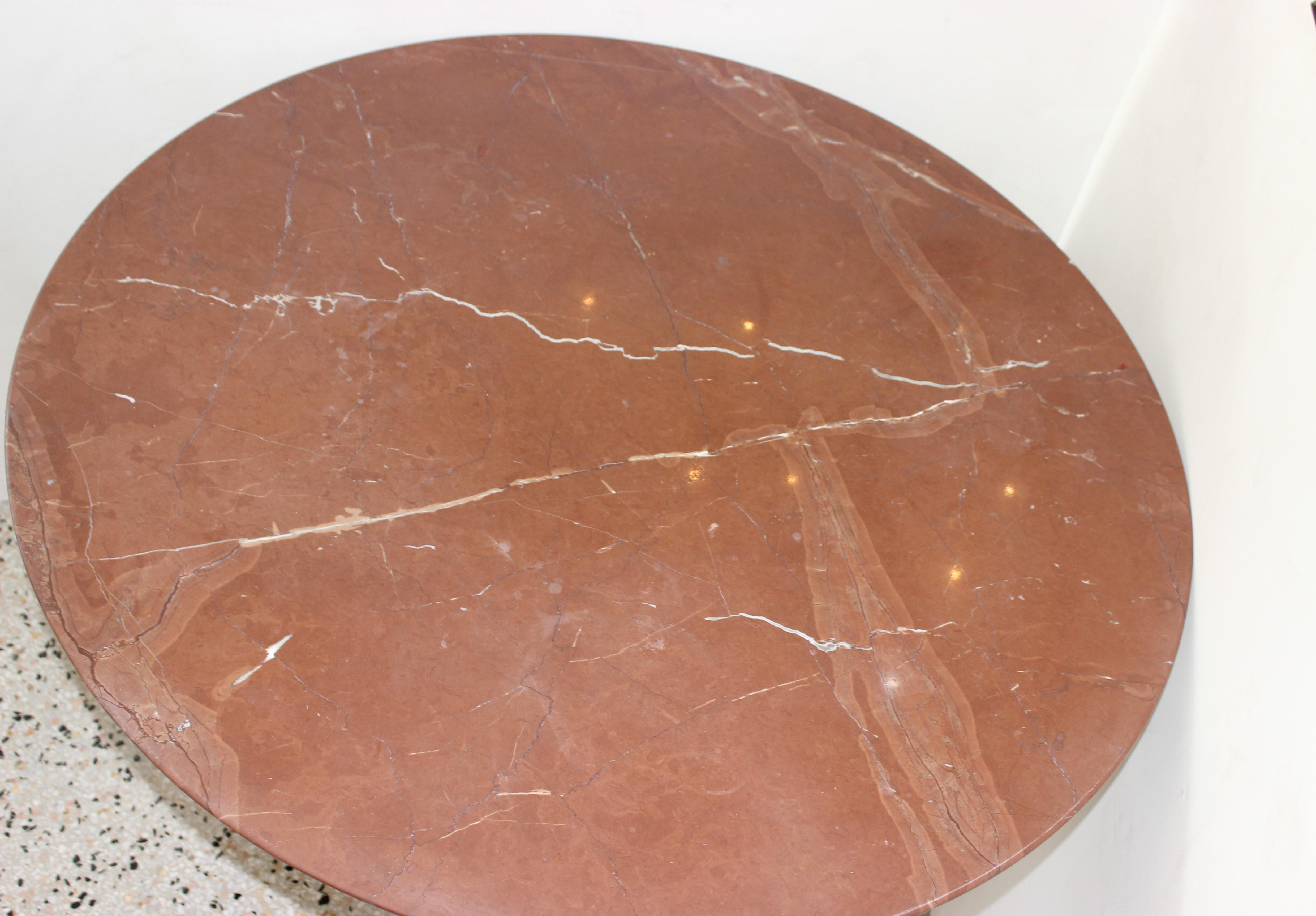Metal Saarinen Pedestal Table with Rouge Marble-Top by Knoll