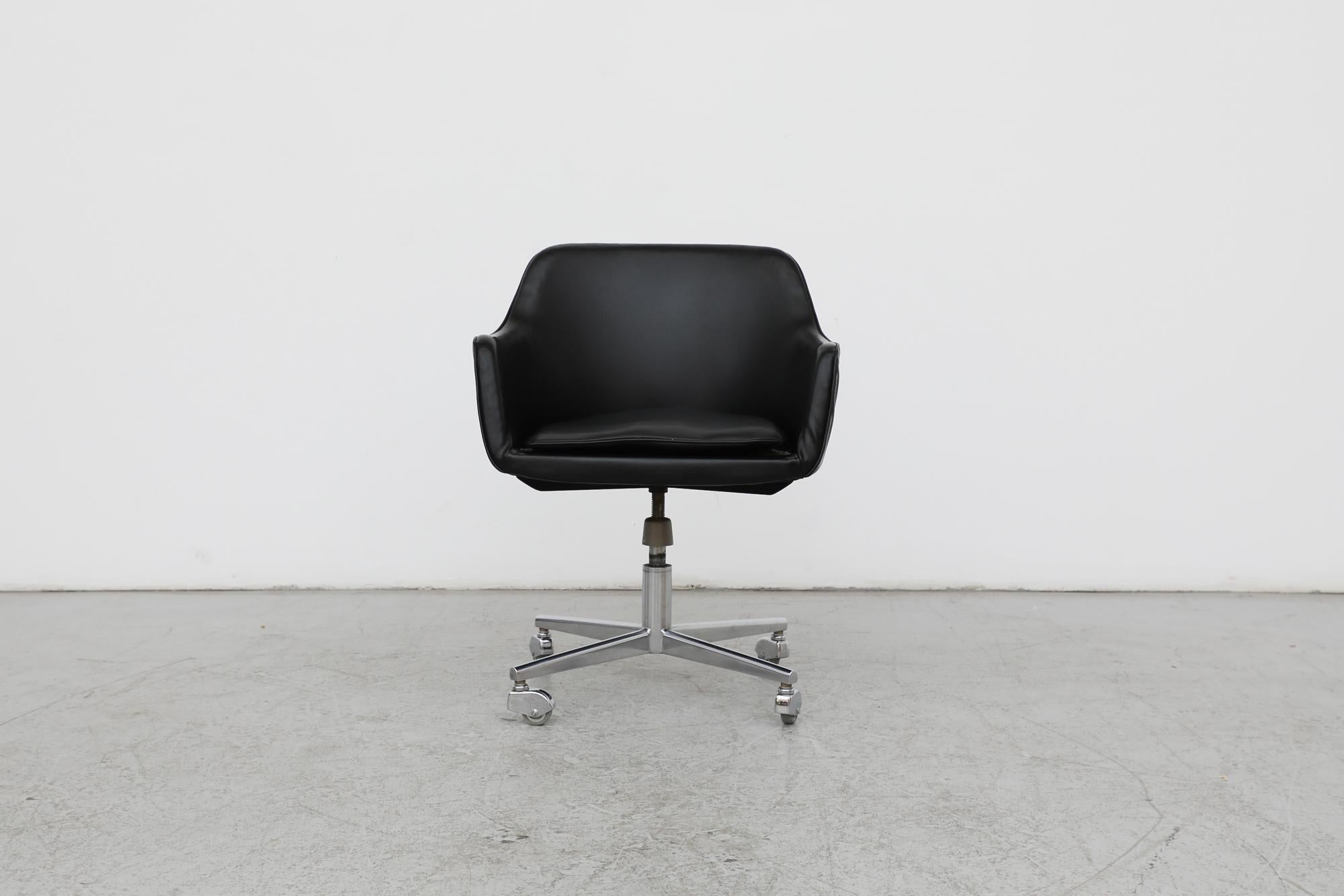 Mid-Century Modern Saarinen Style Black Faux Leather Rolling Office Chair