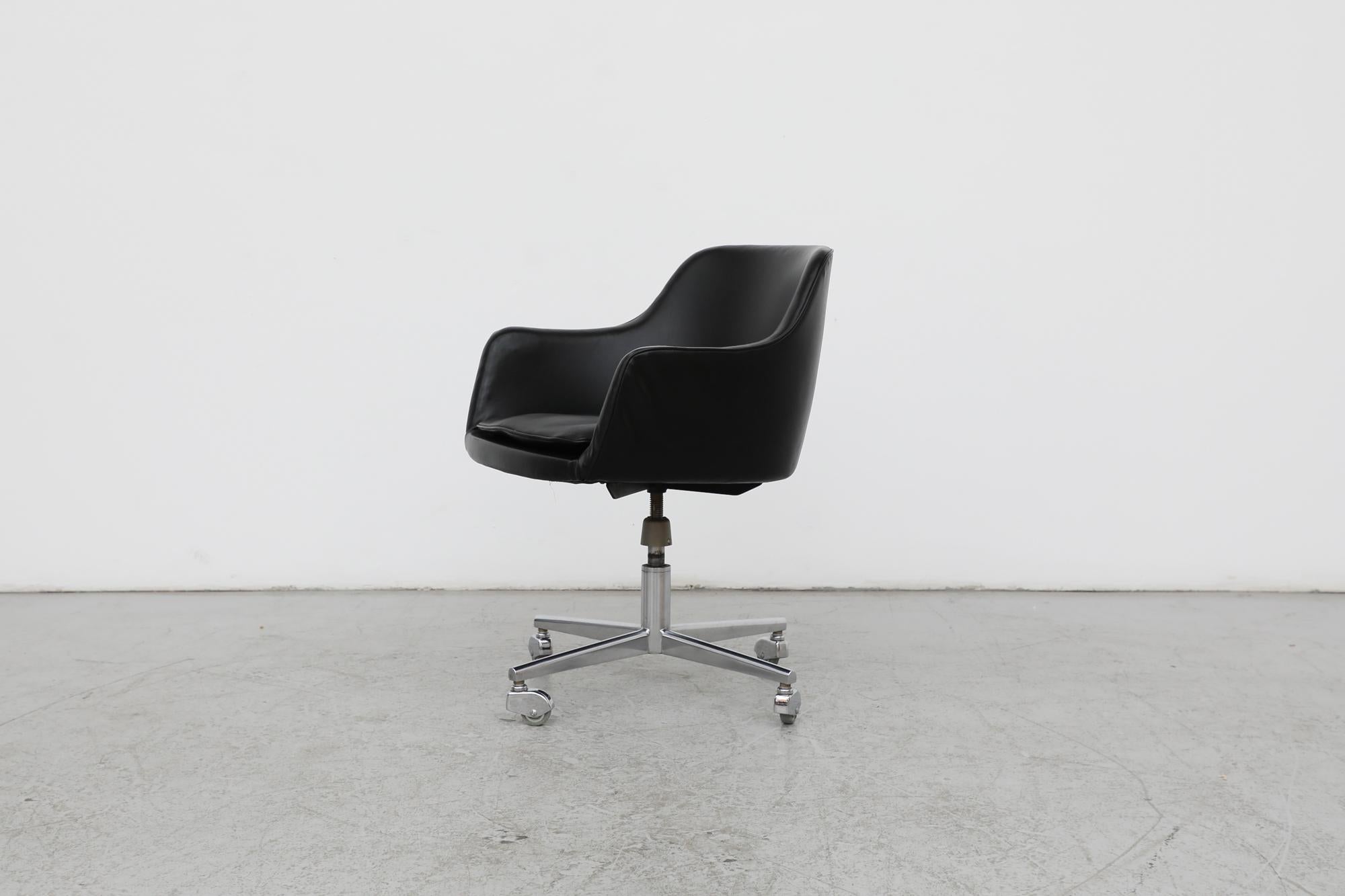 Dutch Saarinen Style Black Faux Leather Rolling Office Chair