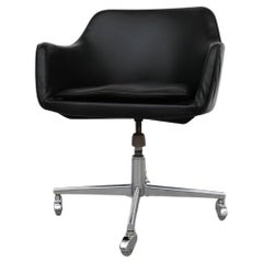 Retro Saarinen Style Black Faux Leather Rolling Office Chair