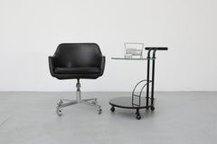 Saarinen Style Black Faux Leather Rolling Office Chair w/ Newly Upholstered Seat