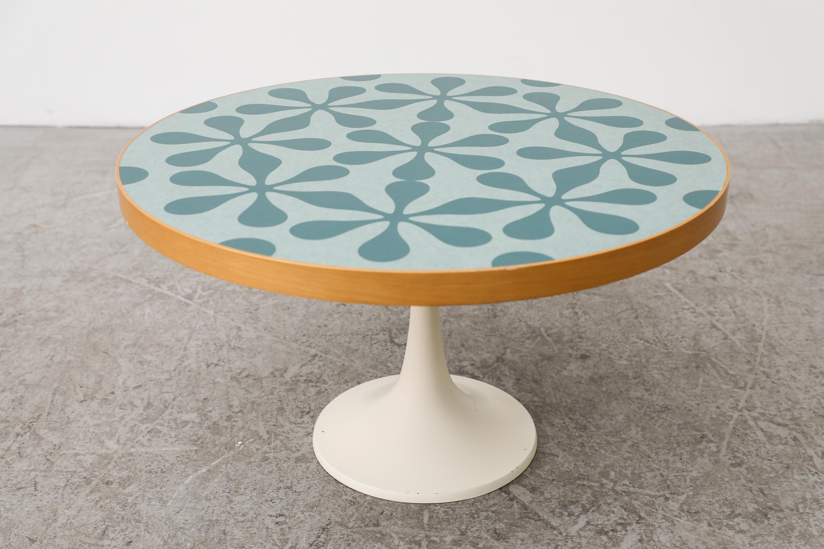 Enamel Saarinen Style Coffee or Side Table with Flower Power Top