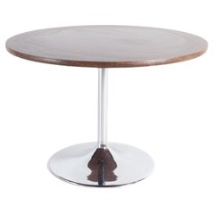 Saarinen Style Mid-Century Walnut Laminate and Chrome Pedestal Dining Table