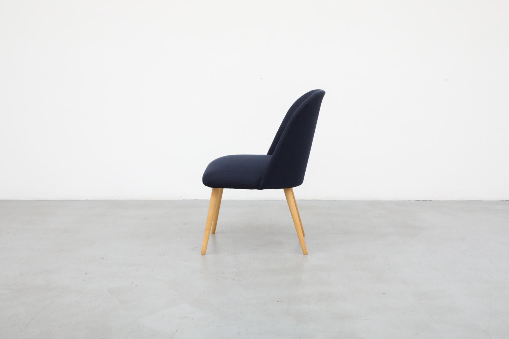 Slovak Saarinen Style Navy Upholstered Cocktail Chair with Natural Birch Tapered Legs For Sale