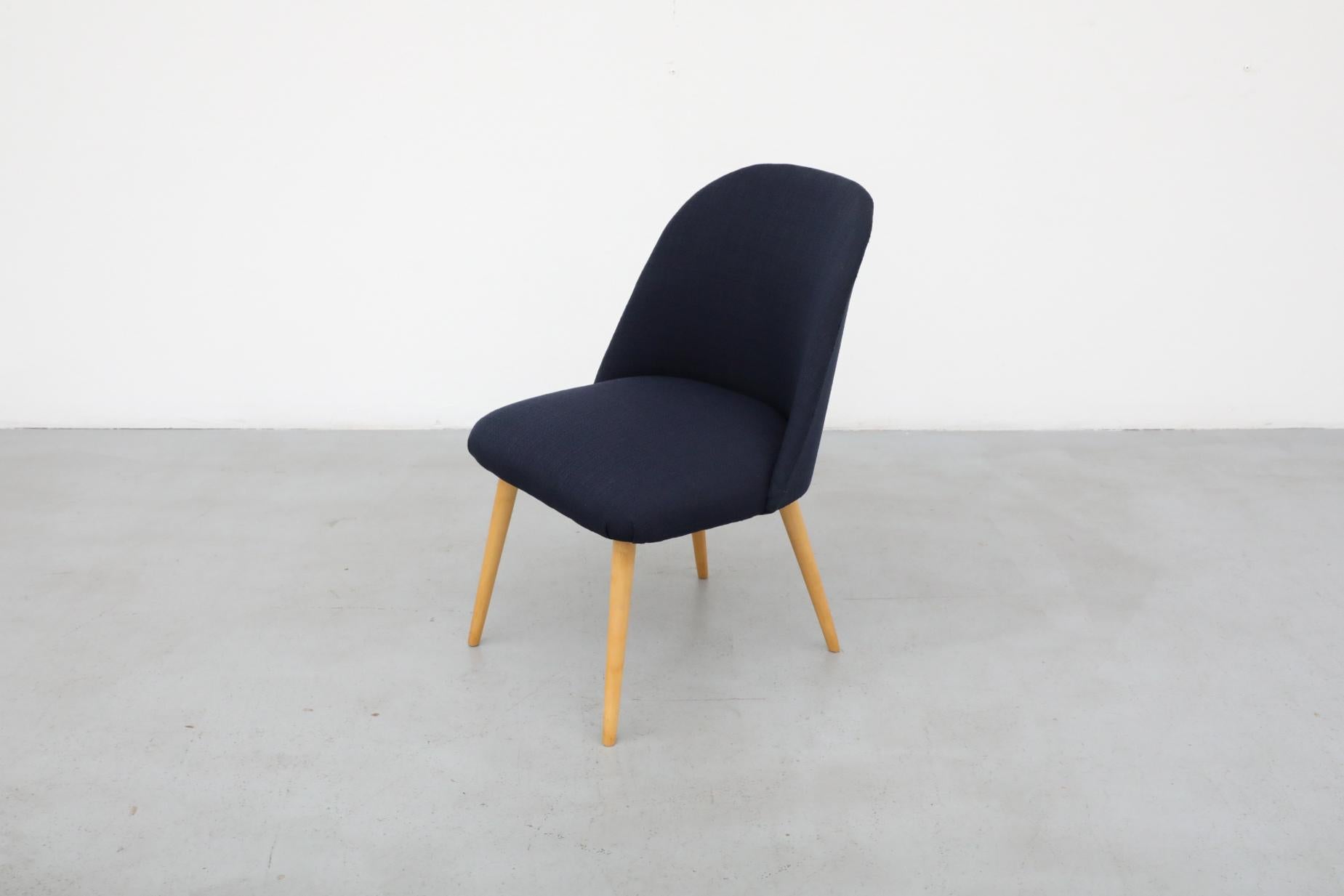 Upholstery Saarinen Style Navy Upholstered Cocktail Chair with Natural Birch Tapered Legs For Sale