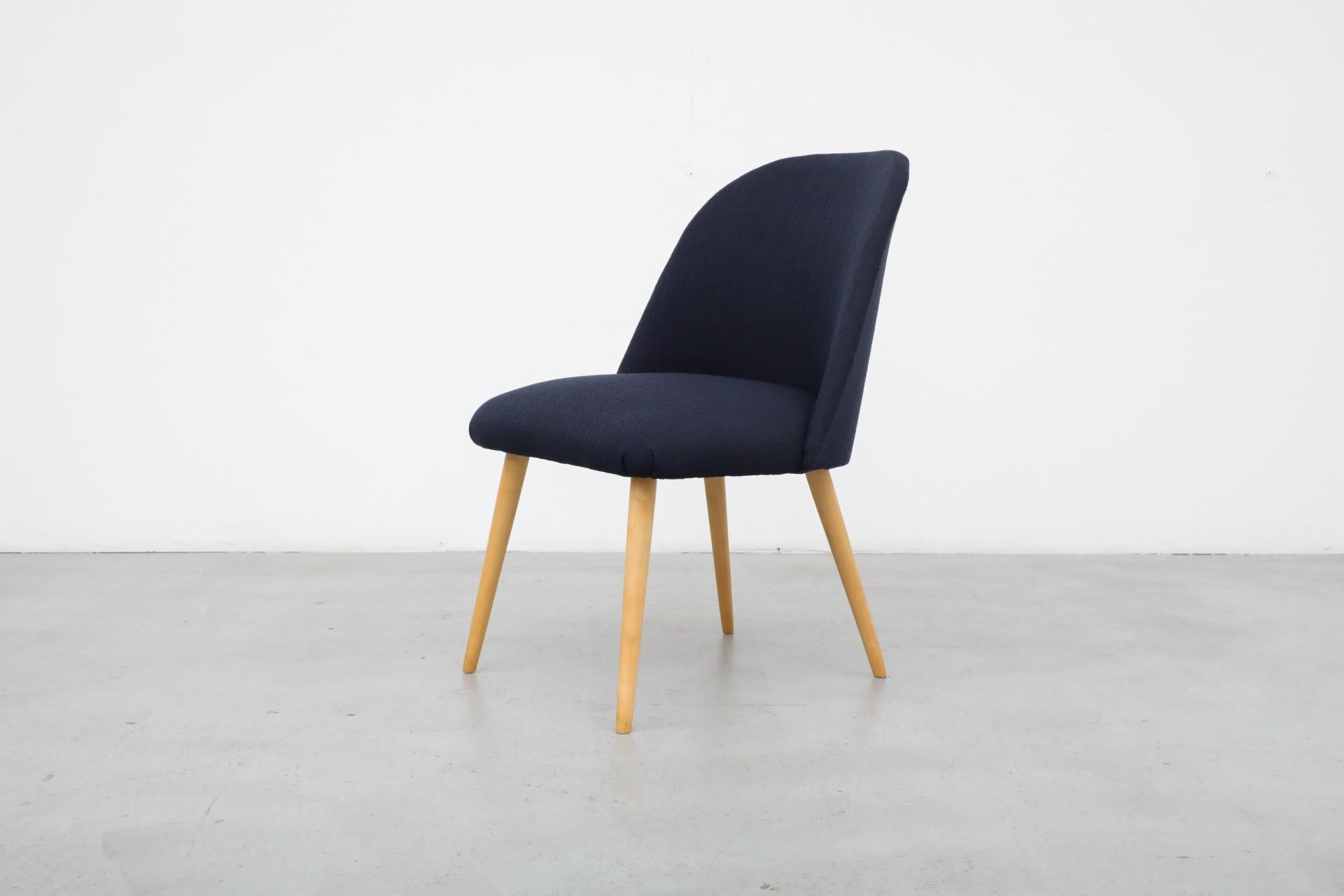 Saarinen Style Navy Upholstered Cocktail Chair with Natural Birch Tapered Legs For Sale 1