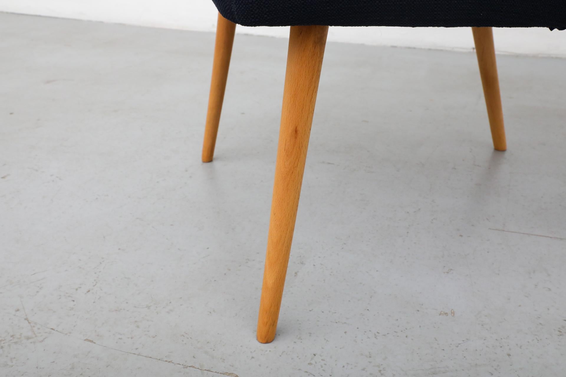 Saarinen Style Navy Upholstered Cocktail Chair with Tapered Natural Birch Legs For Sale 3