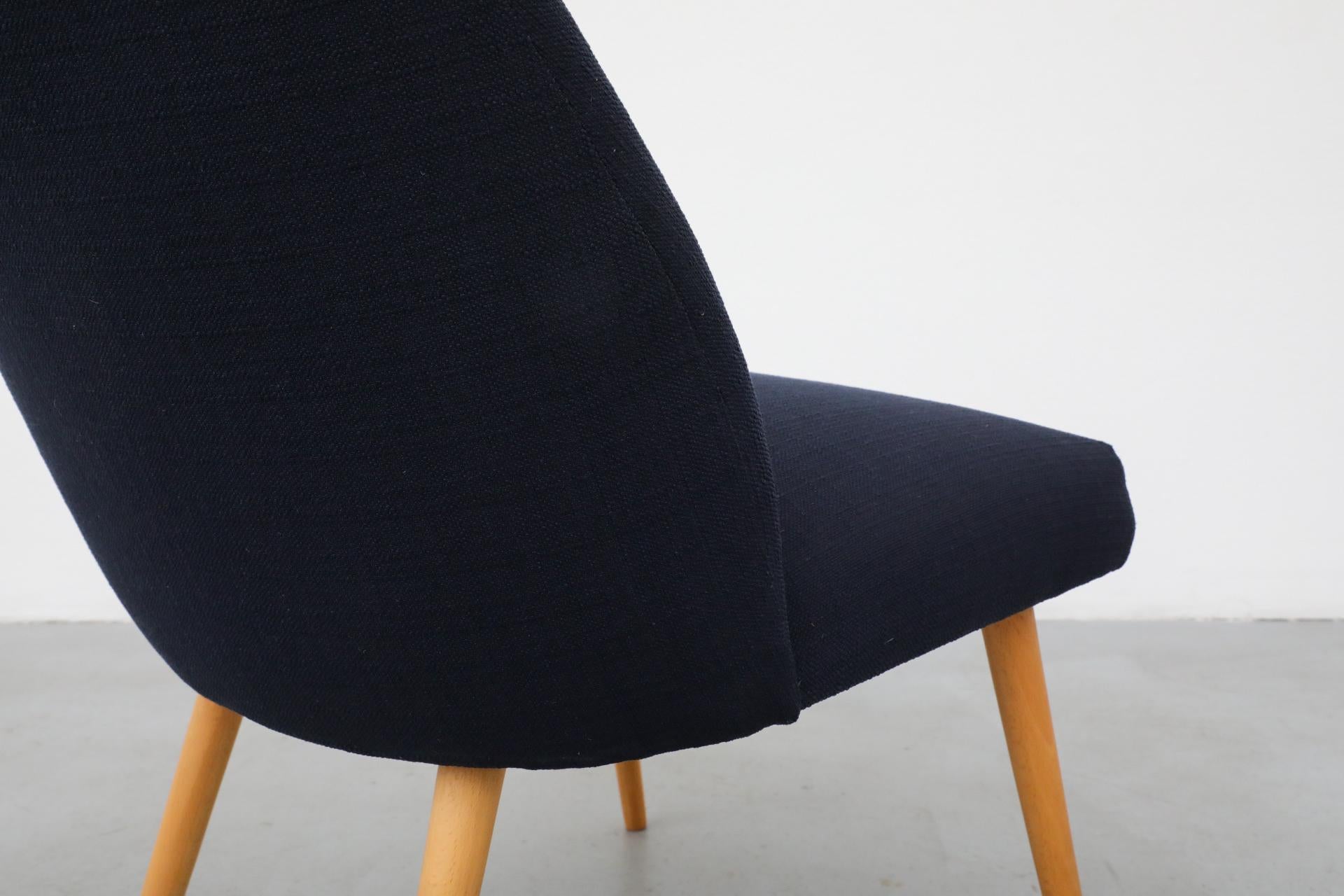 Saarinen Style Navy Upholstered Cocktail Chair with Tapered Natural Birch Legs For Sale 4