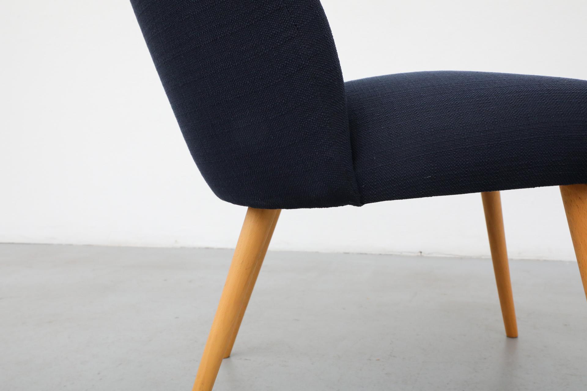 Saarinen Style Navy Upholstered Cocktail Chair with Tapered Natural Birch Legs For Sale 5