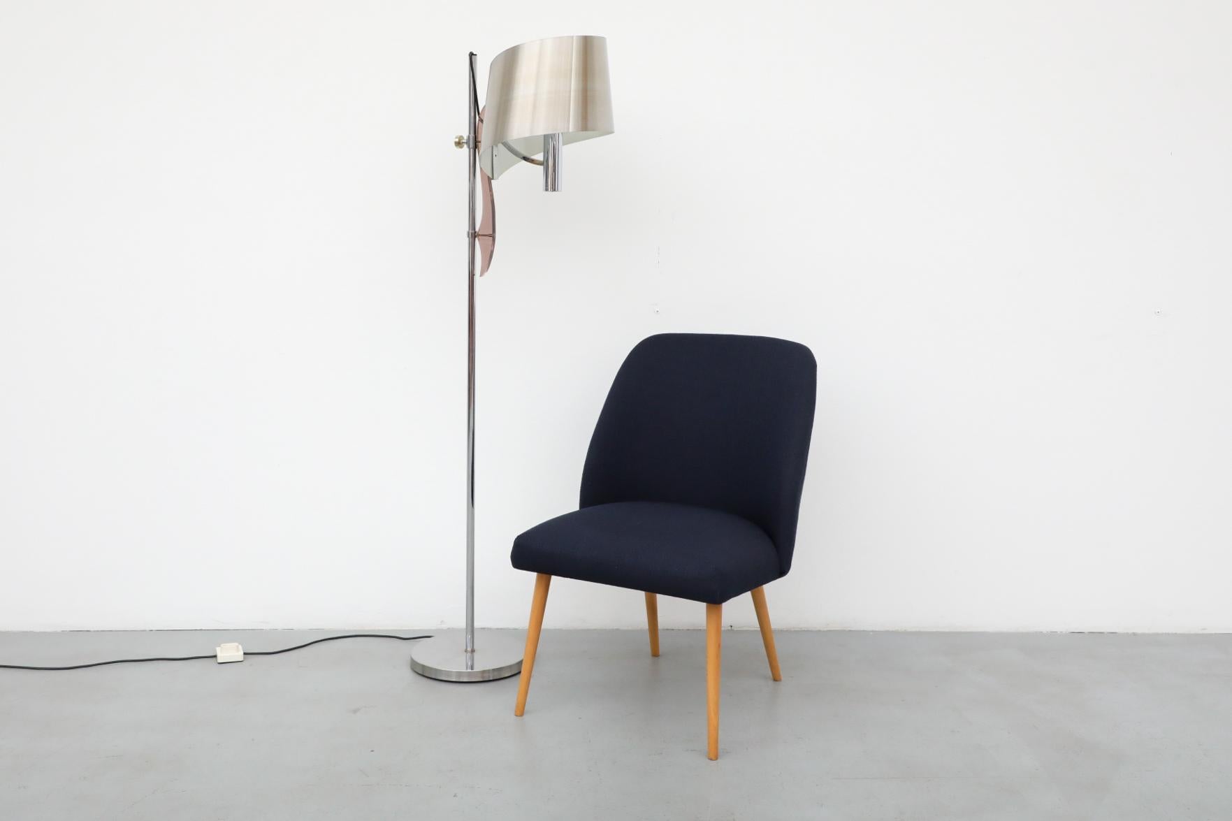 Saarinen Style Navy Upholstered Cocktail Chair with Tapered Natural Birch Legs For Sale 6