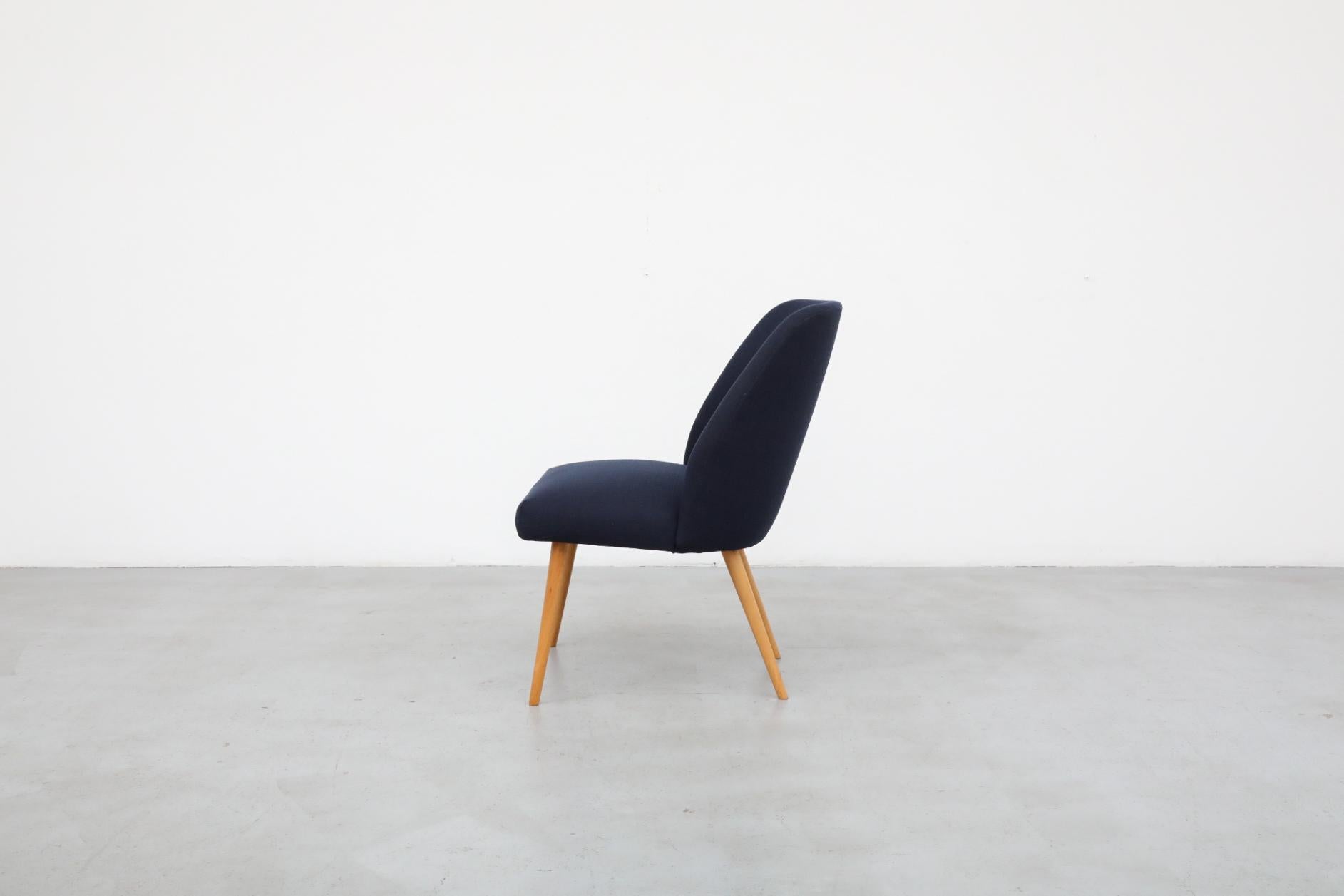 Slovak Saarinen Style Navy Upholstered Cocktail Chair with Tapered Natural Birch Legs For Sale
