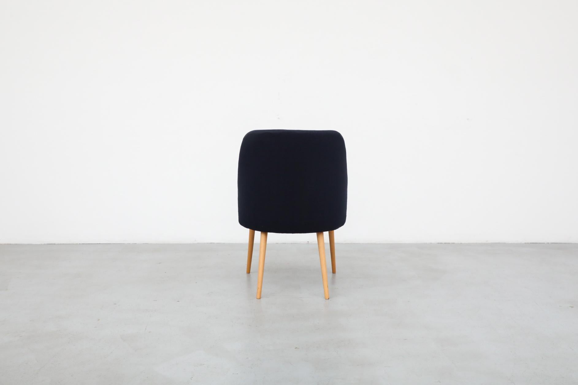 20th Century Saarinen Style Navy Upholstered Cocktail Chair with Tapered Natural Birch Legs For Sale