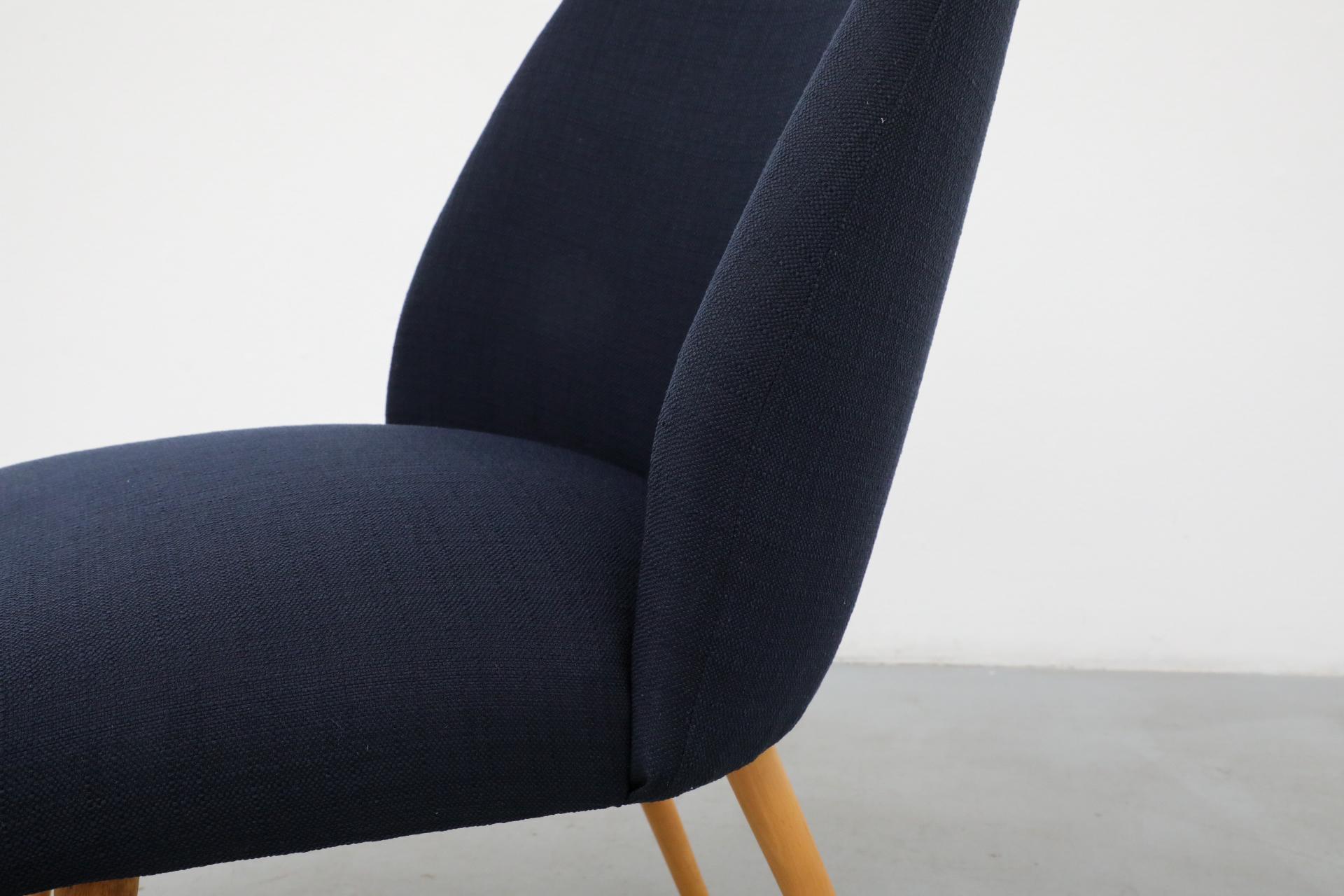 Saarinen Style Navy Upholstered Cocktail Chair with Tapered Natural Birch Legs For Sale 1