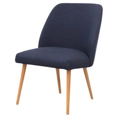 Vintage Saarinen Style Navy Upholstered Cocktail Chair with Tapered Natural Birch Legs