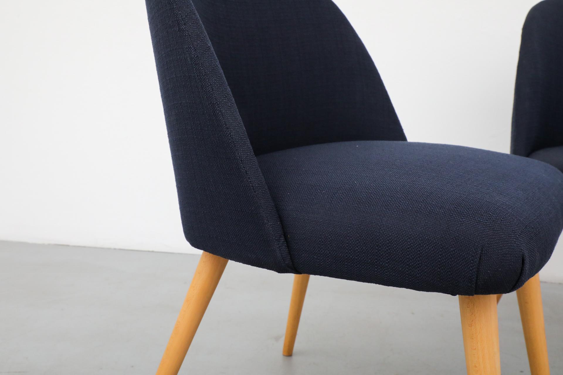 Saarinen Style Navy Upholstered Cocktail Chairs with Natural Birch Tapered Legs For Sale 3