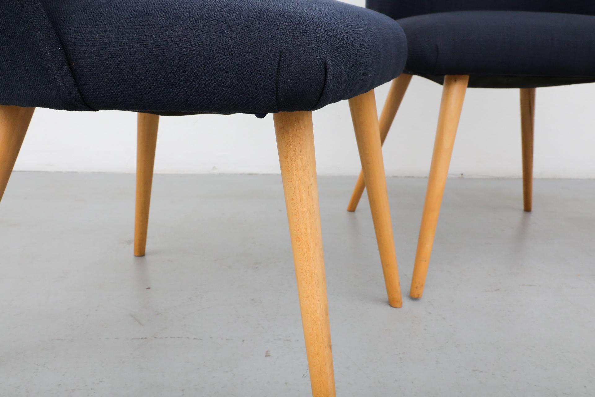 Saarinen Style Navy Upholstered Cocktail Chairs with Natural Birch Tapered Legs For Sale 4