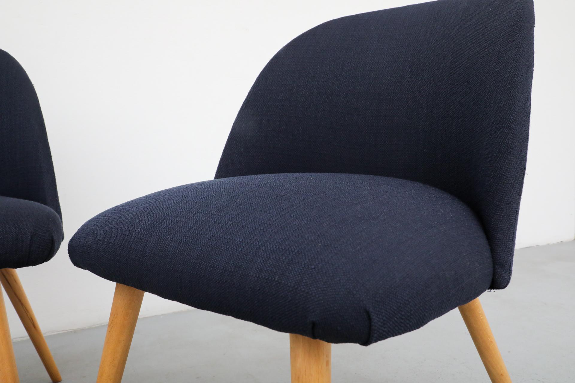 Saarinen Style Navy Upholstered Cocktail Chairs with Natural Birch Tapered Legs For Sale 7