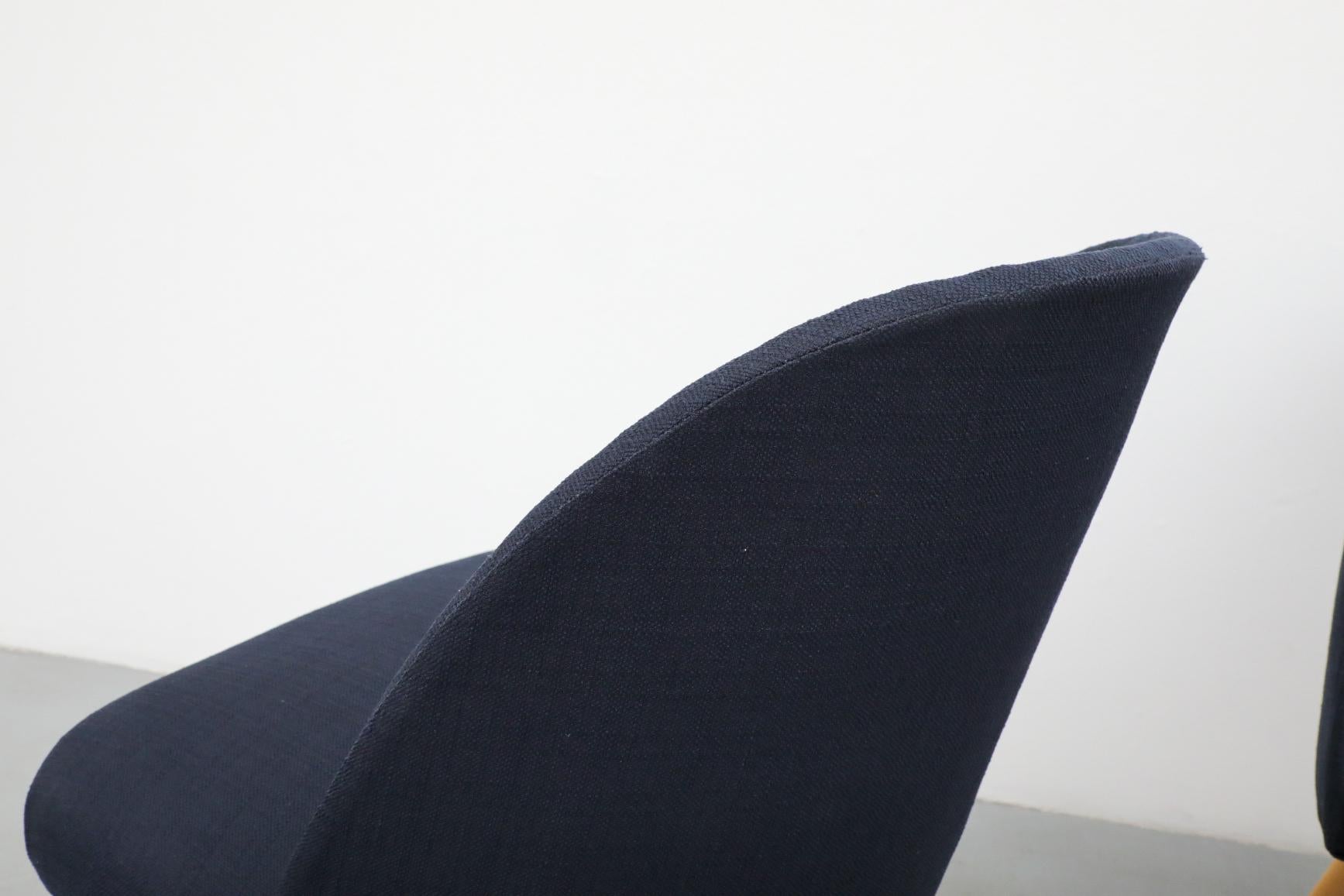 Saarinen Style Navy Upholstered Cocktail Chairs with Natural Birch Tapered Legs For Sale 8