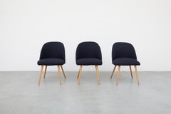 Saarinen Style Navy Upholstered Cocktail Chairs with Natural Birch Tapered Legs
