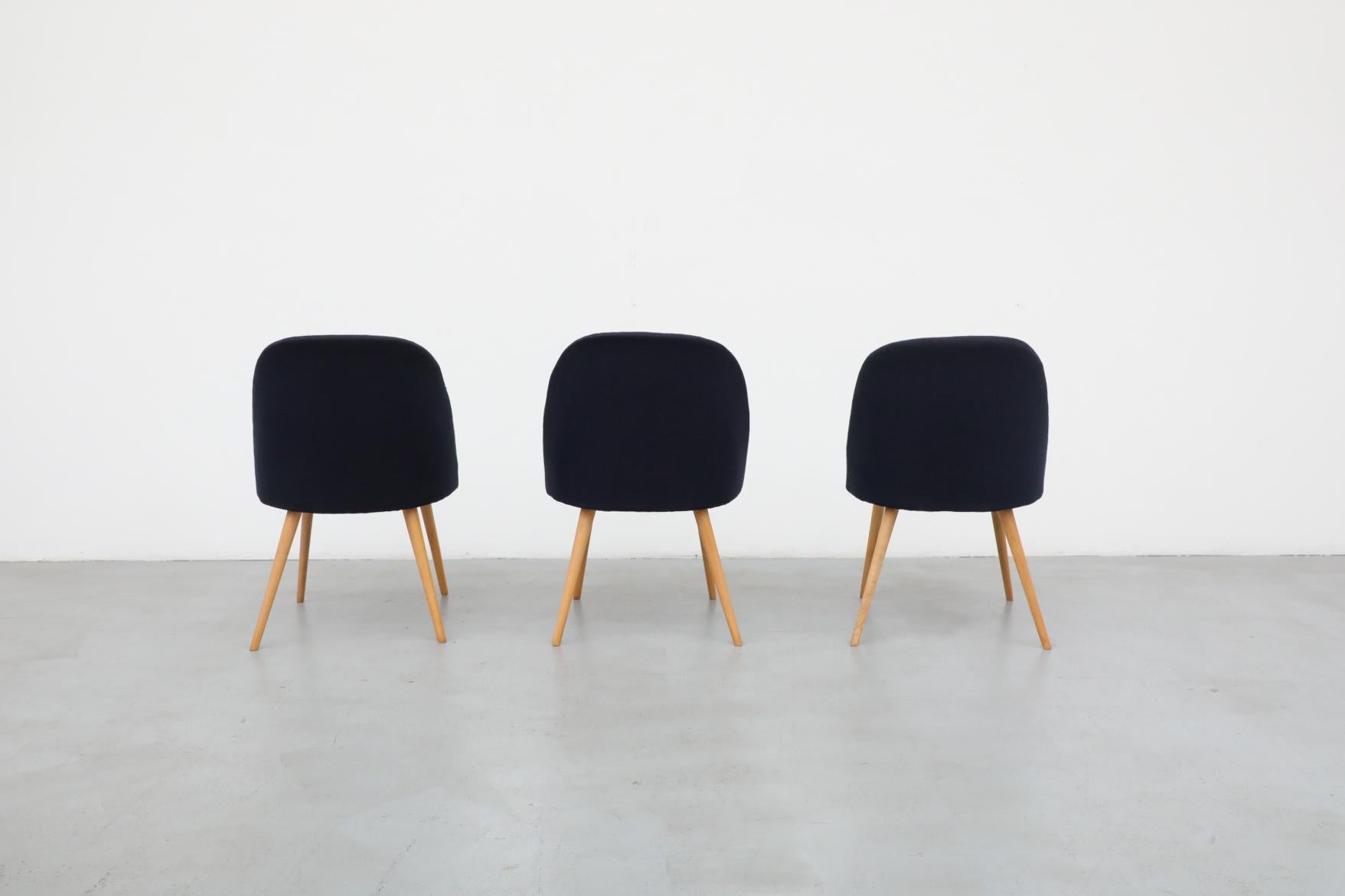 20th Century Saarinen Style Navy Upholstered Cocktail Chairs with Natural Birch Tapered Legs For Sale