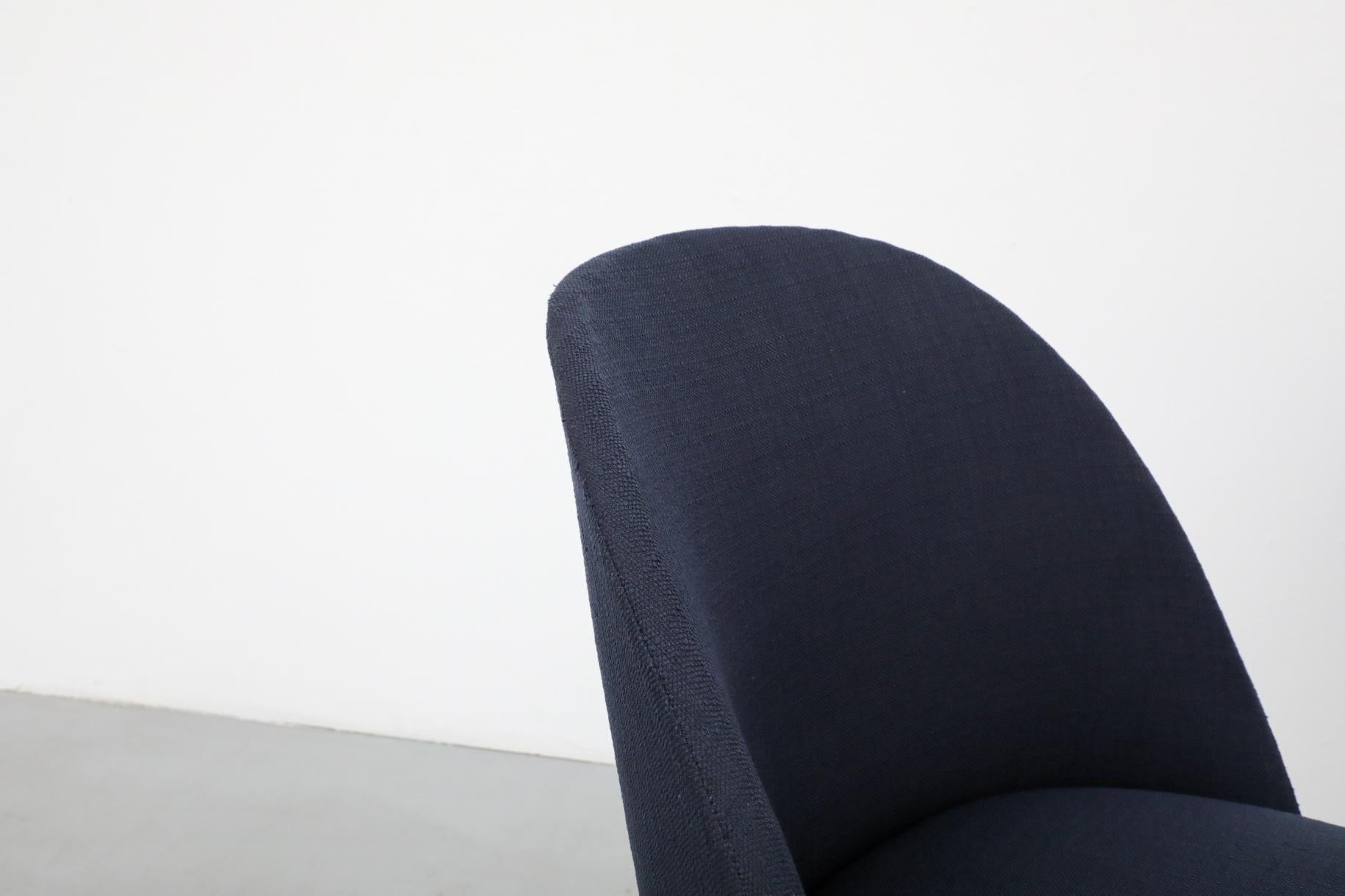 Saarinen Style Navy Upholstered Cocktail Chairs with Natural Birch Tapered Legs For Sale 2