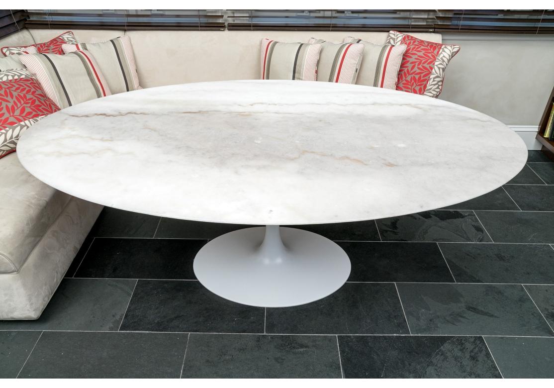 Saarinen Style Oval Tulip Marble Top Dining Table In Distressed Condition For Sale In Bridgeport, CT