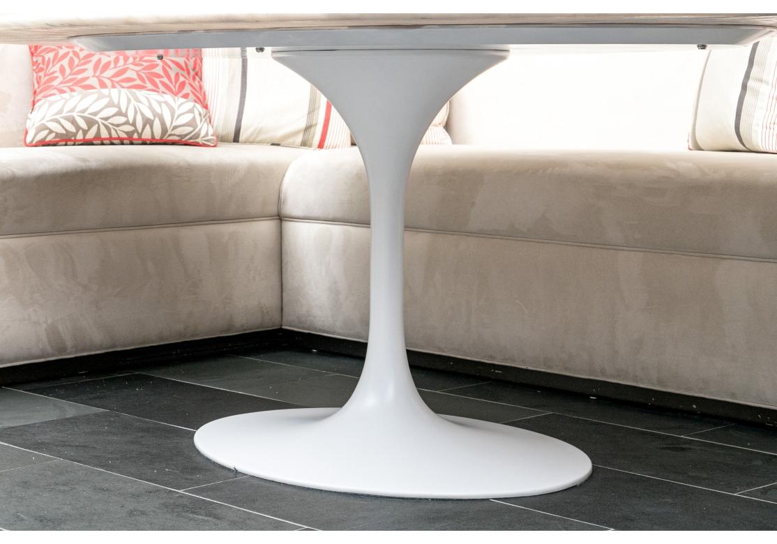 Aluminum Saarinen Style Oval Tulip Marble Top Dining Table For Sale